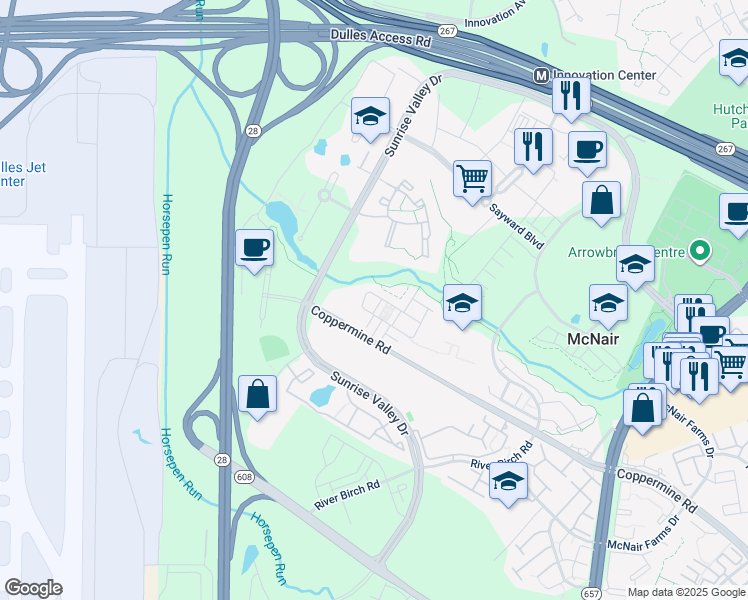 map of restaurants, bars, coffee shops, grocery stores, and more near 2457 Terra Cotta Circle in Herndon