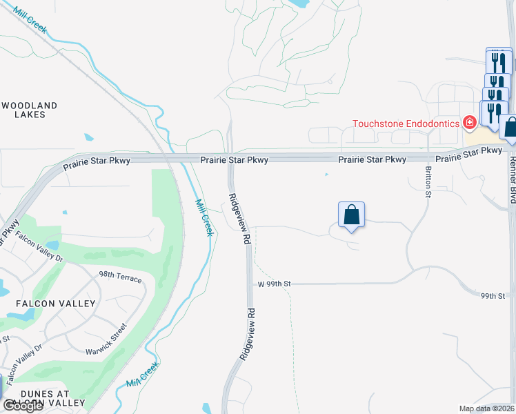 map of restaurants, bars, coffee shops, grocery stores, and more near 17551 Prairie Star Parkway in Lenexa