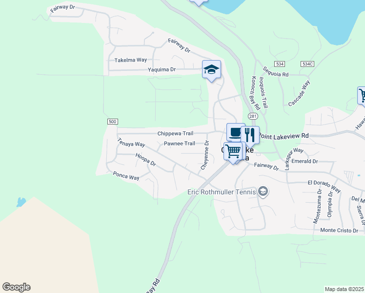 map of restaurants, bars, coffee shops, grocery stores, and more near 9419 Pawnee Trail in Kelseyville
