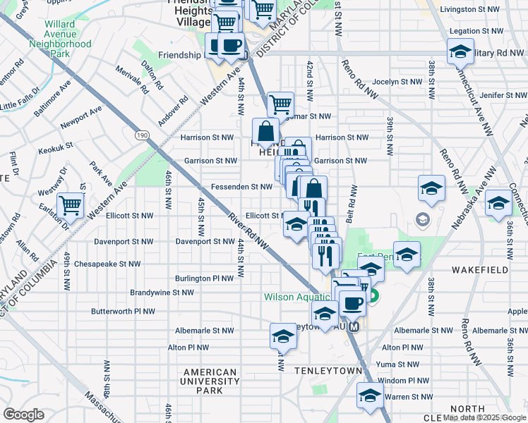 map of restaurants, bars, coffee shops, grocery stores, and more near 4901 43rd Place Northwest in Washington