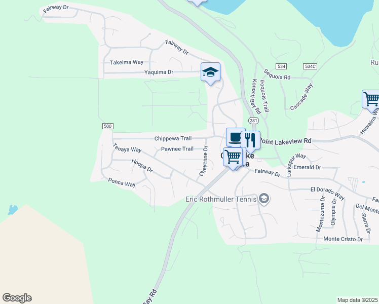 map of restaurants, bars, coffee shops, grocery stores, and more near 9419 Pawnee Trail in Kelseyville