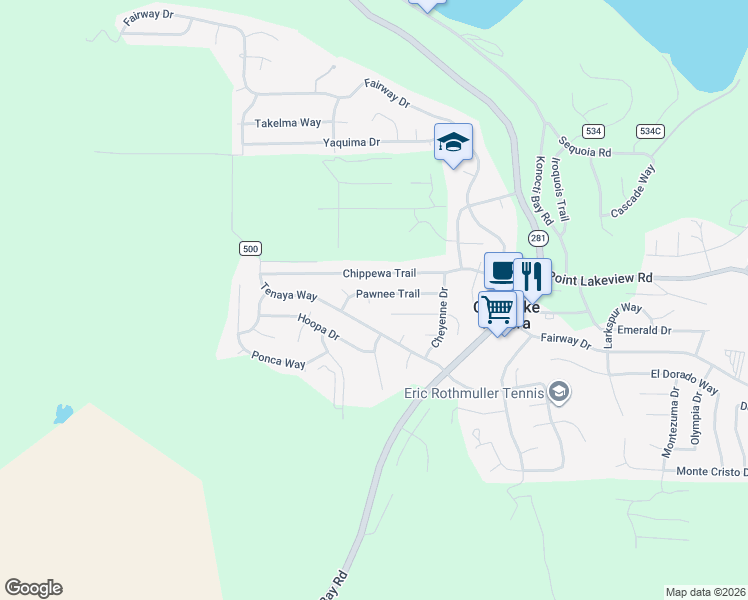 map of restaurants, bars, coffee shops, grocery stores, and more near 9349 Pawnee Court in Kelseyville