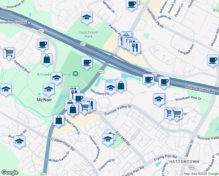 map of restaurants, bars, coffee shops, grocery stores, and more near 2335 Water Promenade Avenue in Oak Hill
