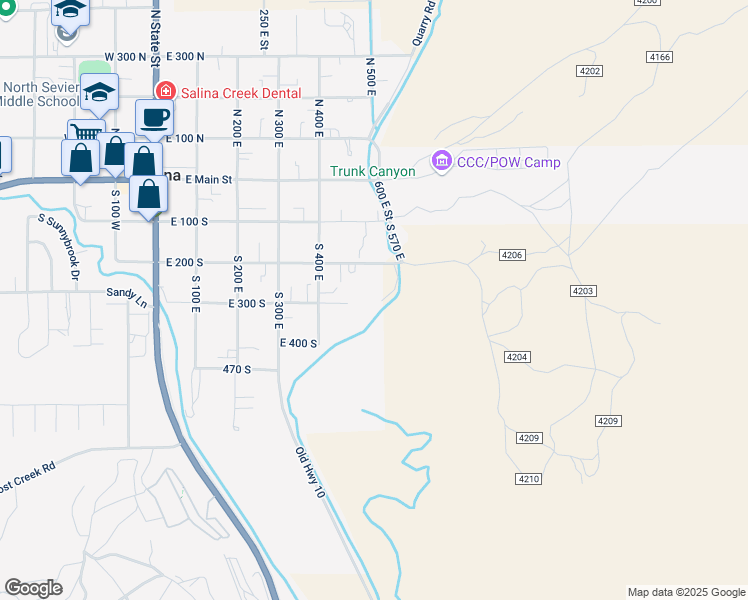 map of restaurants, bars, coffee shops, grocery stores, and more near 499 East 300 South in Salina
