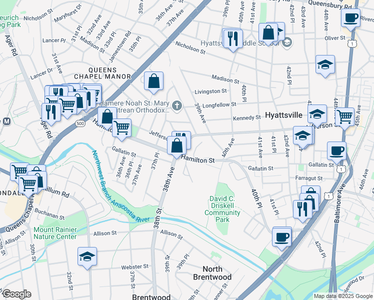 map of restaurants, bars, coffee shops, grocery stores, and more near 101 Independence Avenue Southeast in Washington
