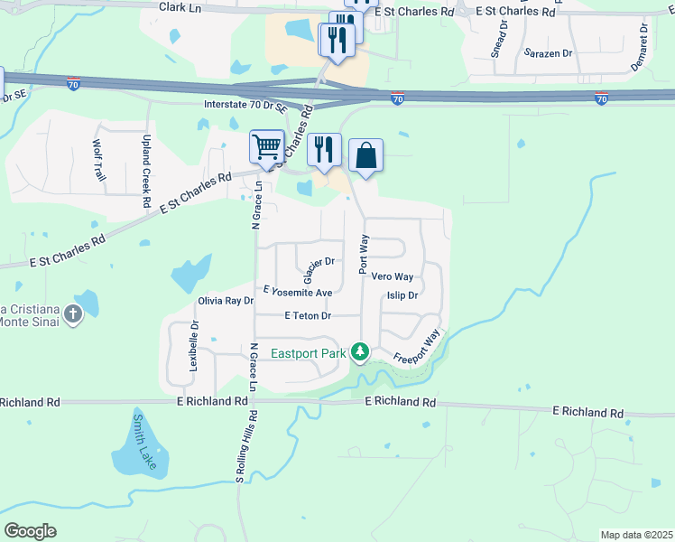 map of restaurants, bars, coffee shops, grocery stores, and more near 442 North Shiloh Avenue in Columbia