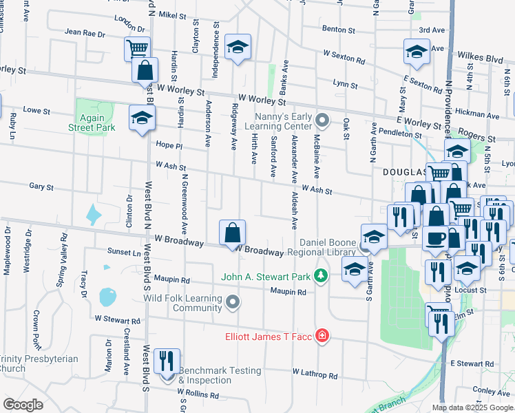 map of restaurants, bars, coffee shops, grocery stores, and more near 103 Bicknell Street in Columbia