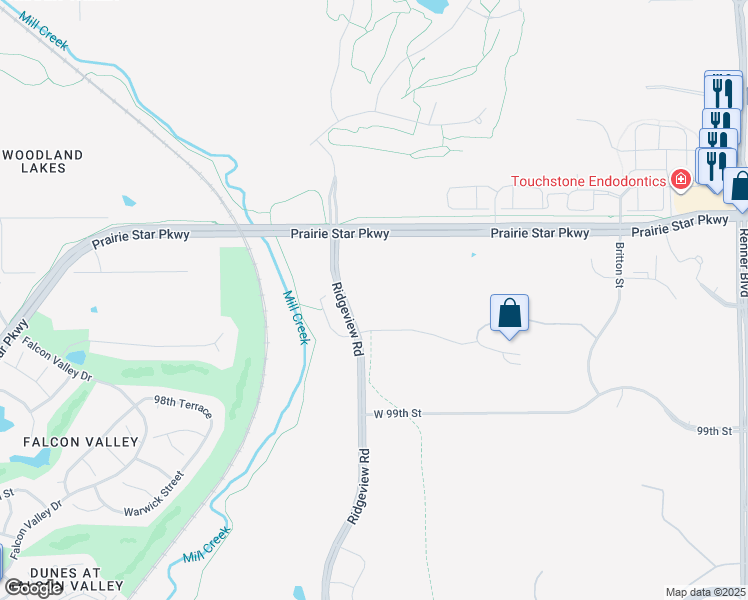 map of restaurants, bars, coffee shops, grocery stores, and more near 17551 Prairie Star Parkway in Lenexa