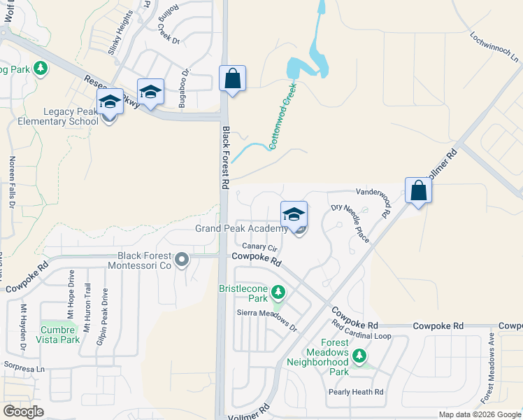 map of restaurants, bars, coffee shops, grocery stores, and more near 8518 Admiral Way in Colorado Springs