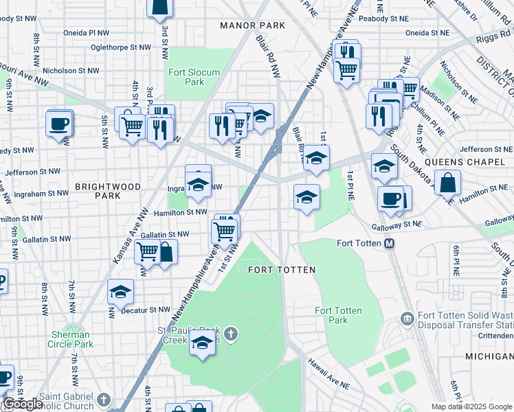 map of restaurants, bars, coffee shops, grocery stores, and more near 47 Hamilton Street Northwest in Washington