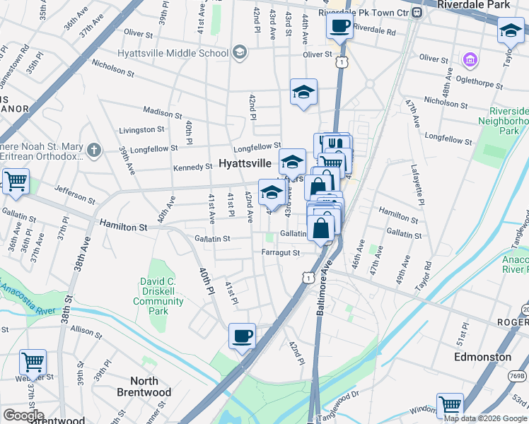 map of restaurants, bars, coffee shops, grocery stores, and more near 101 Independence Avenue Southeast in Washington