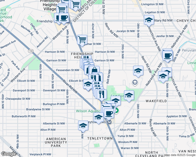 map of restaurants, bars, coffee shops, grocery stores, and more near 4114 Emery Place Northwest in Washington