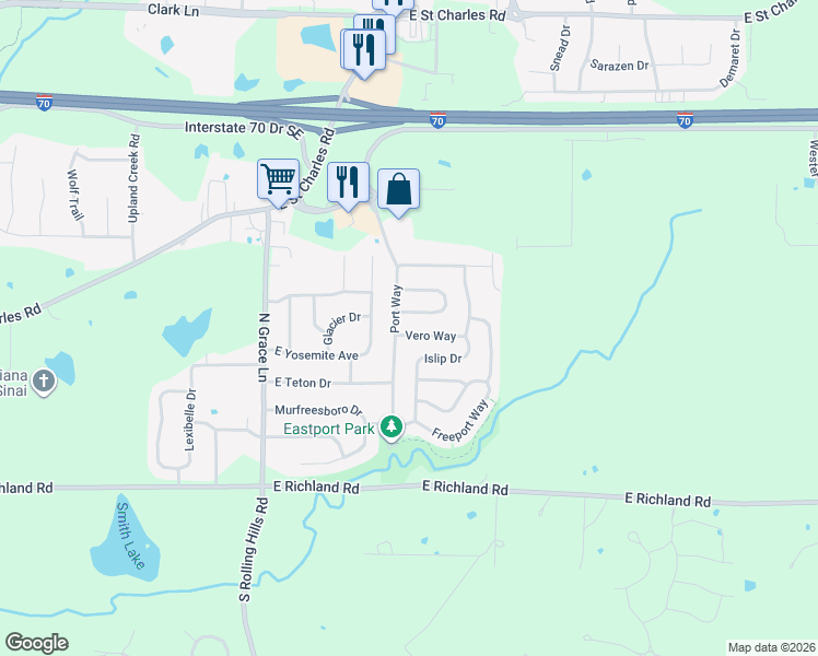 map of restaurants, bars, coffee shops, grocery stores, and more near 5705 Vero Way in Columbia