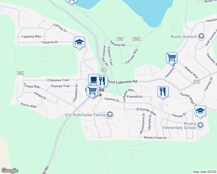 map of restaurants, bars, coffee shops, grocery stores, and more near 9781 Point Lakeview Road in Kelseyville