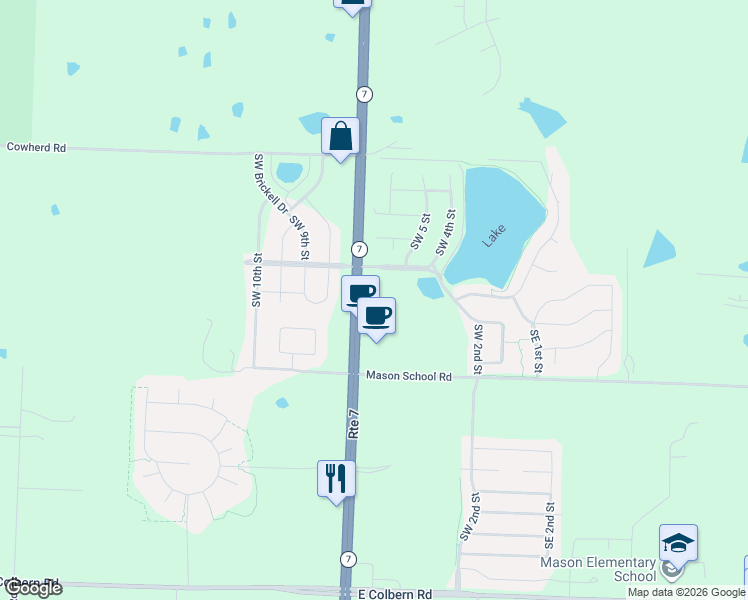 map of restaurants, bars, coffee shops, grocery stores, and more near 500 Southwest Chapman Farms Drive in Blue Springs