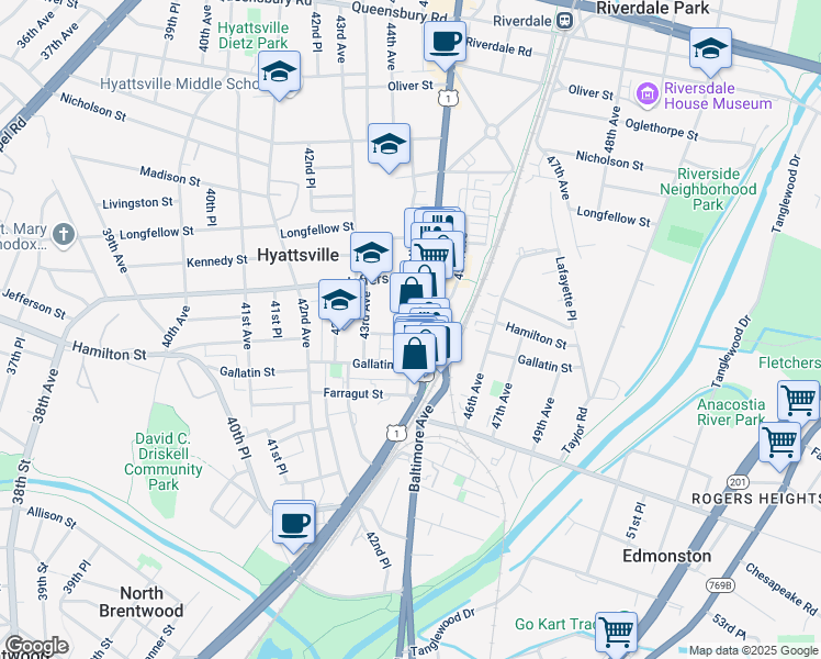 map of restaurants, bars, coffee shops, grocery stores, and more near 101 Independence Avenue Southeast in Washington