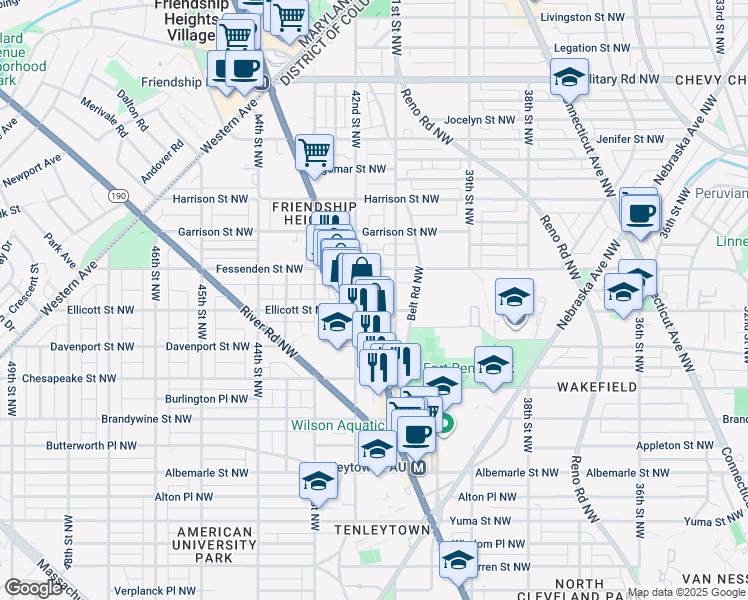 map of restaurants, bars, coffee shops, grocery stores, and more near 4114 Emery Place Northwest in Washington
