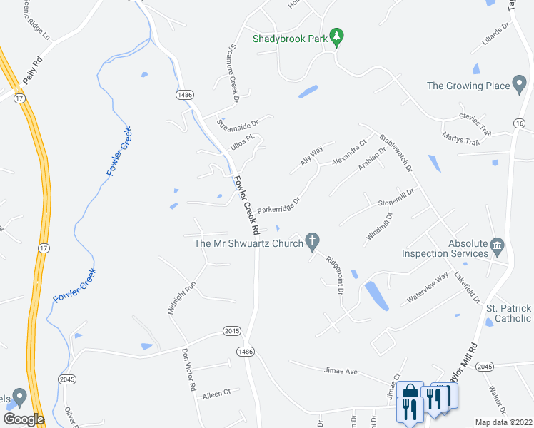 map of restaurants, bars, coffee shops, grocery stores, and more near 2713 Parkerridge Drive in Independence