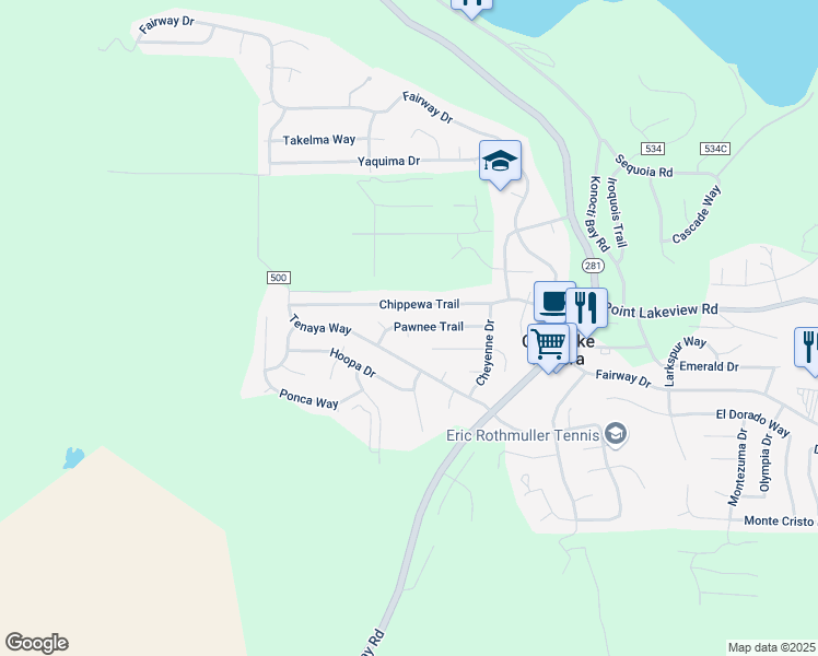 map of restaurants, bars, coffee shops, grocery stores, and more near 9349 Pawnee Court in Kelseyville