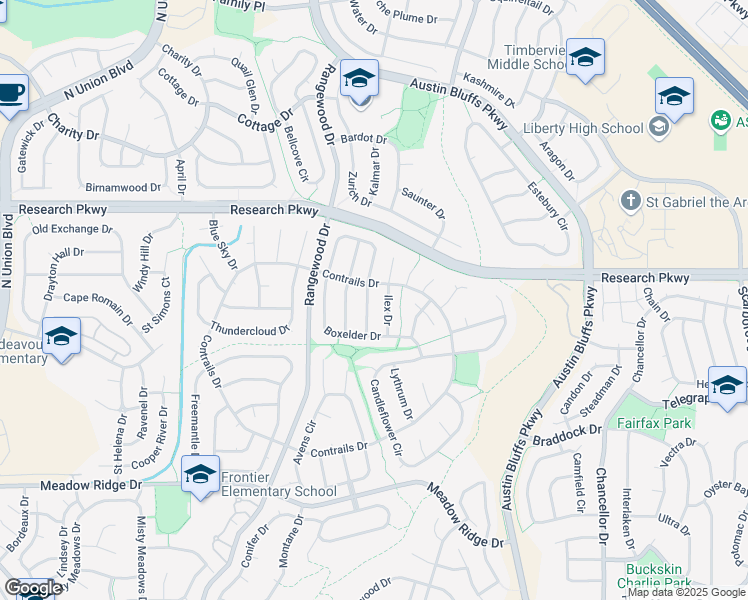 map of restaurants, bars, coffee shops, grocery stores, and more near 8435 Pepperridge Drive in Colorado Springs