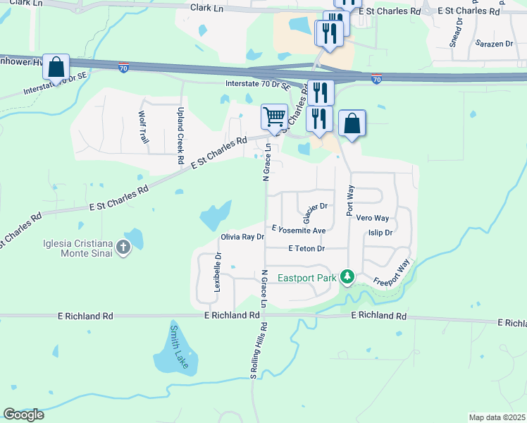 map of restaurants, bars, coffee shops, grocery stores, and more near 456 N Grace Ln in Columbia