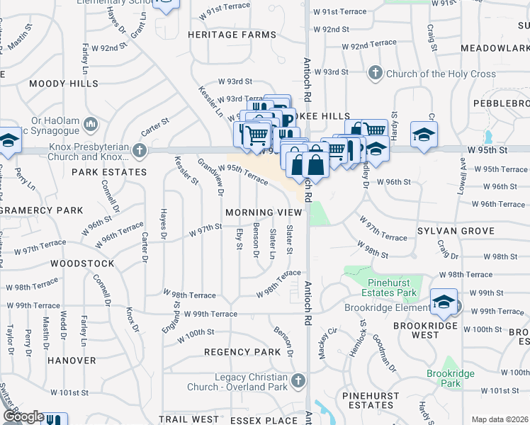 map of restaurants, bars, coffee shops, grocery stores, and more near 8820 West 97th Street in Overland Park