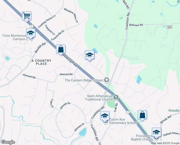 map of restaurants, bars, coffee shops, grocery stores, and more near 9312 Leesburg Pike in Great Falls