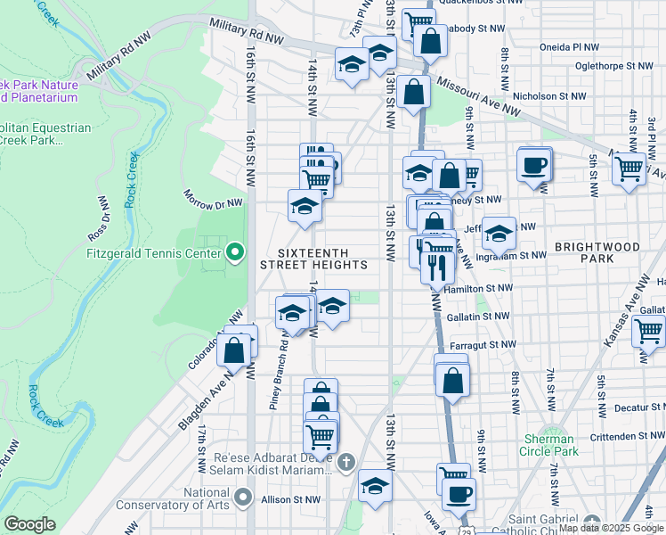 map of restaurants, bars, coffee shops, grocery stores, and more near 1350 Ingraham Street Northwest in Washington
