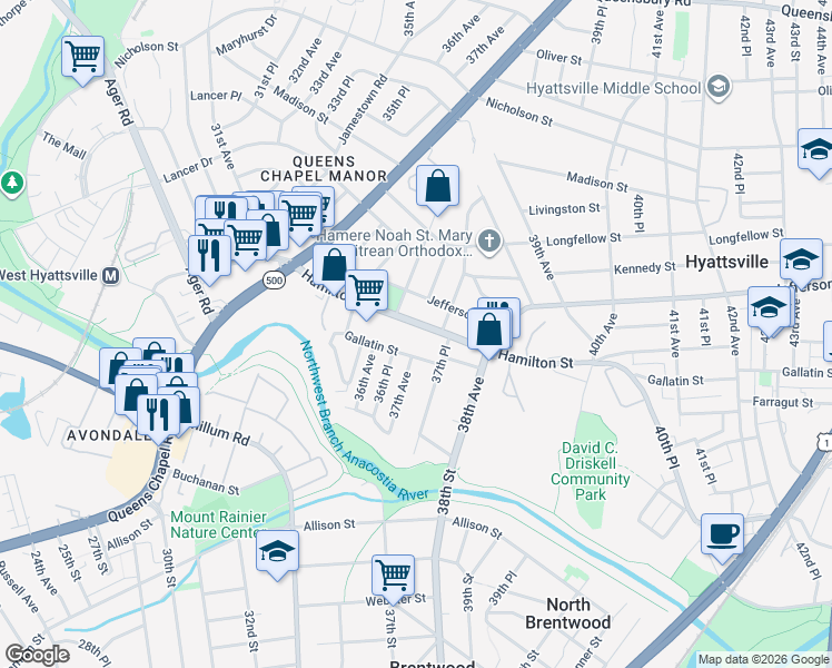 map of restaurants, bars, coffee shops, grocery stores, and more near 101 Independence Avenue Southeast in Washington