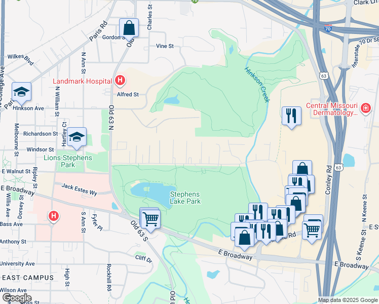 map of restaurants, bars, coffee shops, grocery stores, and more near 208 Elliott Drive in Columbia