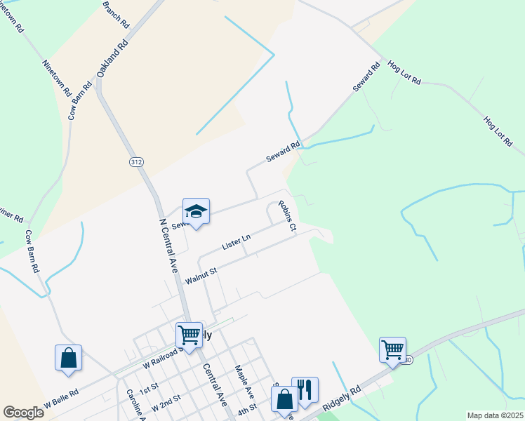 map of restaurants, bars, coffee shops, grocery stores, and more near 3 Robins Court in Ridgely