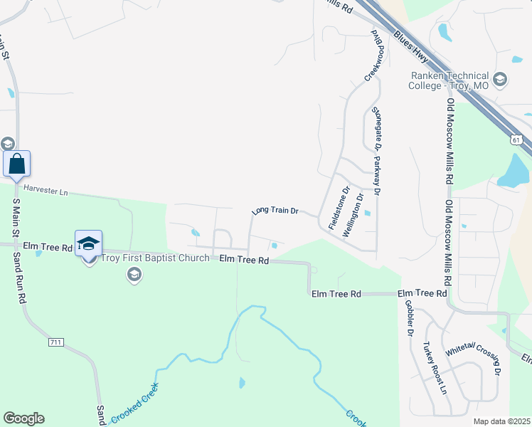 map of restaurants, bars, coffee shops, grocery stores, and more near 544 Long Train Drive in Troy