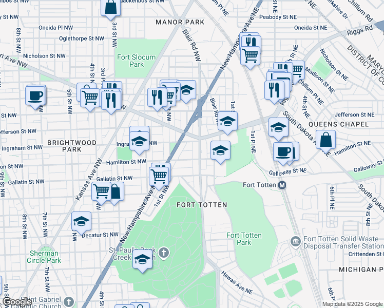 map of restaurants, bars, coffee shops, grocery stores, and more near 101 Independence Avenue Southeast in Washington