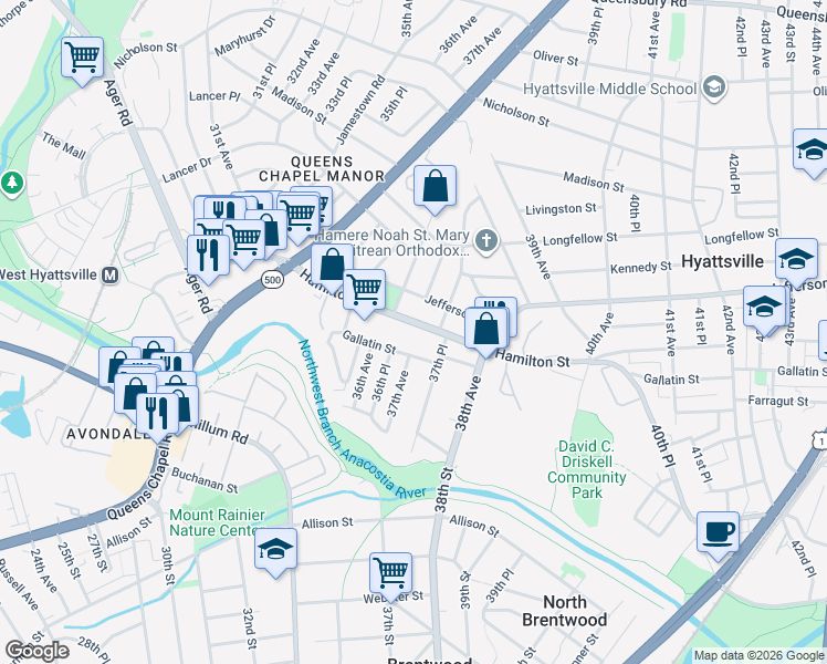 map of restaurants, bars, coffee shops, grocery stores, and more near 101 Independence Avenue Southeast in Washington