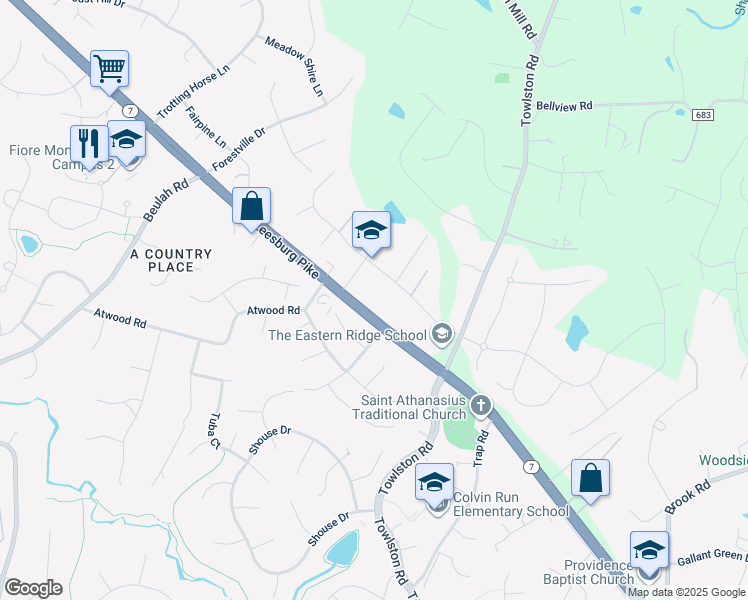 map of restaurants, bars, coffee shops, grocery stores, and more near 9312 Leesburg Pike in Great Falls