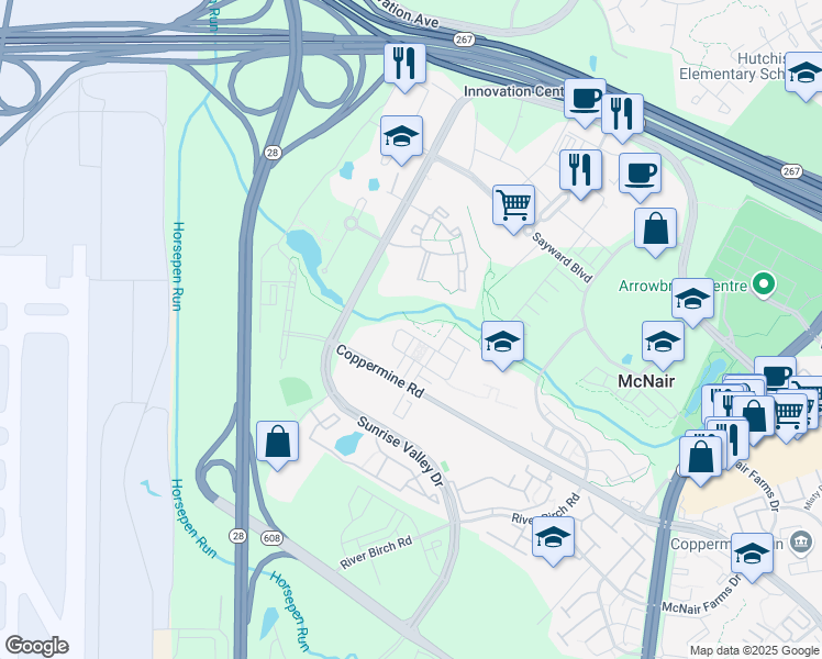 map of restaurants, bars, coffee shops, grocery stores, and more near 2458 Terra Cotta Circle in Herndon