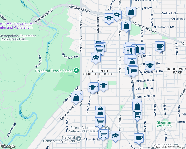 map of restaurants, bars, coffee shops, grocery stores, and more near 1412 Ingraham Street Northwest in Washington