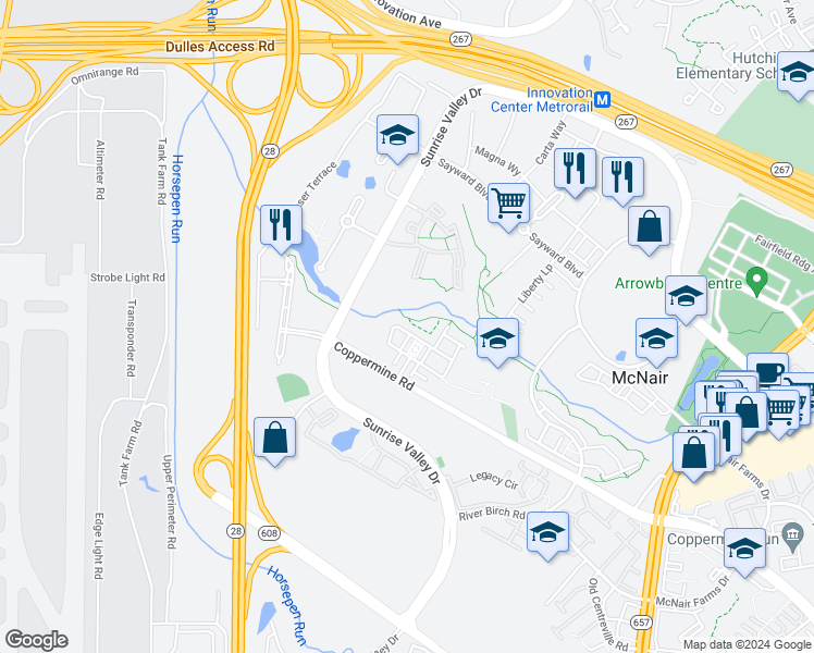 map of restaurants, bars, coffee shops, grocery stores, and more near 2458 Terra Cotta Circle in Herndon