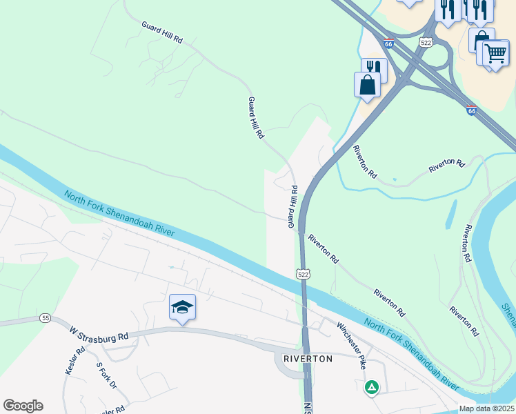 map of restaurants, bars, coffee shops, grocery stores, and more near 96 Dodson Lane in Front Royal