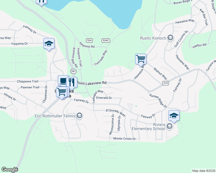 map of restaurants, bars, coffee shops, grocery stores, and more near 10009 Point Lakeview Road in Kelseyville