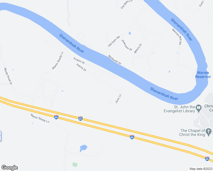 map of restaurants, bars, coffee shops, grocery stores, and more near 616 Harris Drive in Front Royal