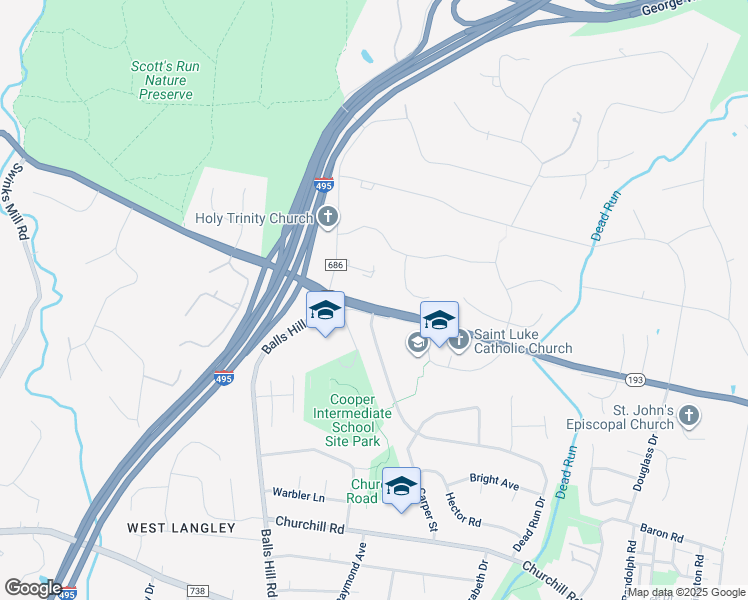 map of restaurants, bars, coffee shops, grocery stores, and more near 7112 Georgetown Pike in McLean