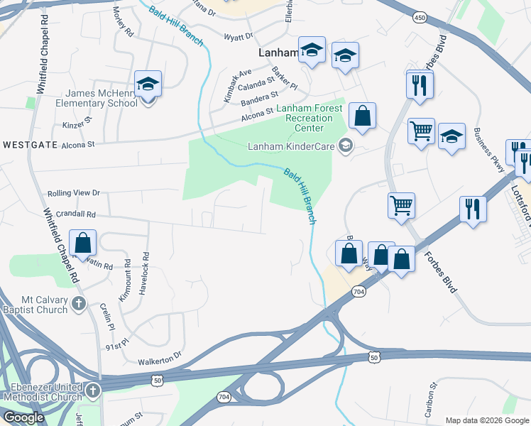 map of restaurants, bars, coffee shops, grocery stores, and more near 4609 Margie Court in Lanham