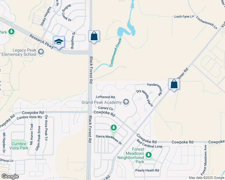 map of restaurants, bars, coffee shops, grocery stores, and more near 8533 Admiral Way in Colorado Springs