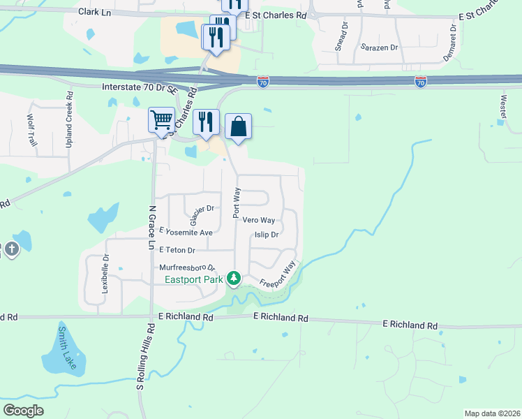 map of restaurants, bars, coffee shops, grocery stores, and more near 5805 Vero Way in Columbia