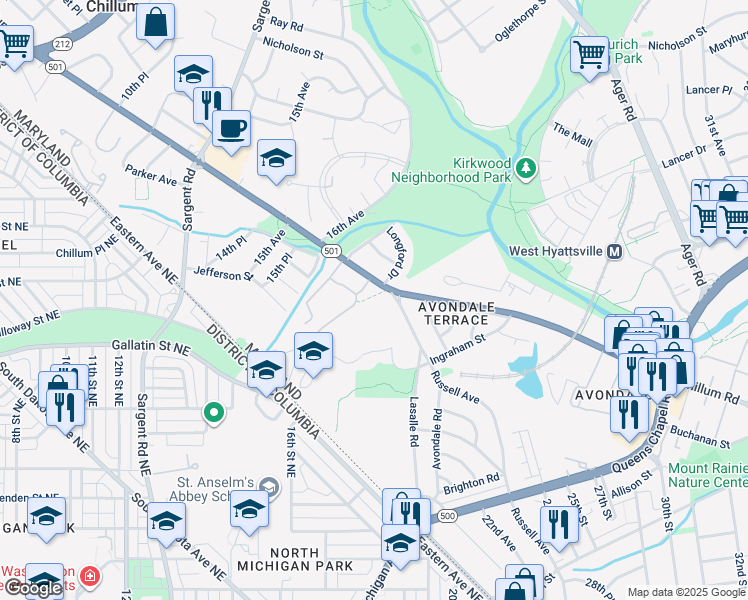 map of restaurants, bars, coffee shops, grocery stores, and more near 101 Independence Avenue Southeast in Washington