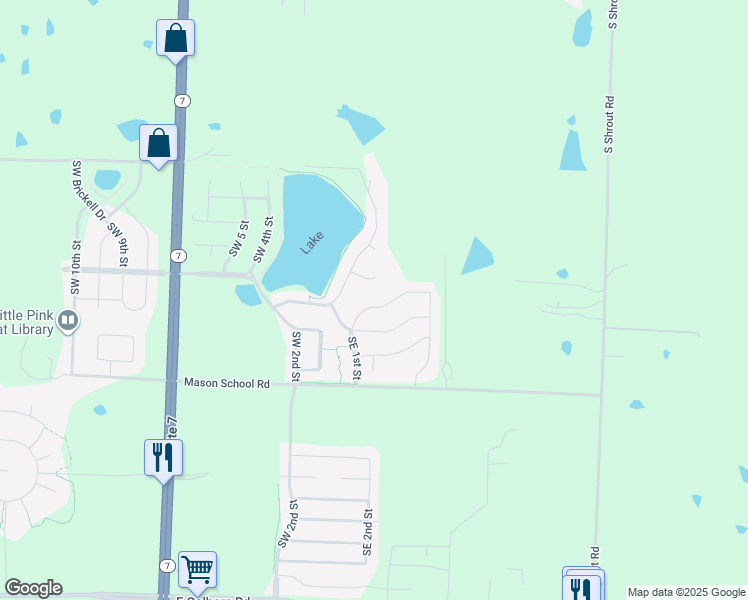 map of restaurants, bars, coffee shops, grocery stores, and more near 116 Southeast Riley Street in Blue Springs