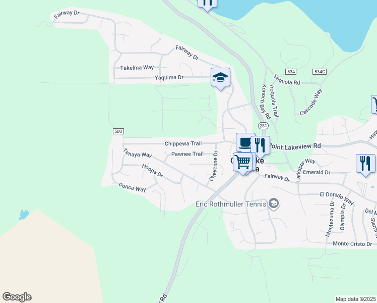 map of restaurants, bars, coffee shops, grocery stores, and more near 9374 Pawnee Trail in Kelseyville