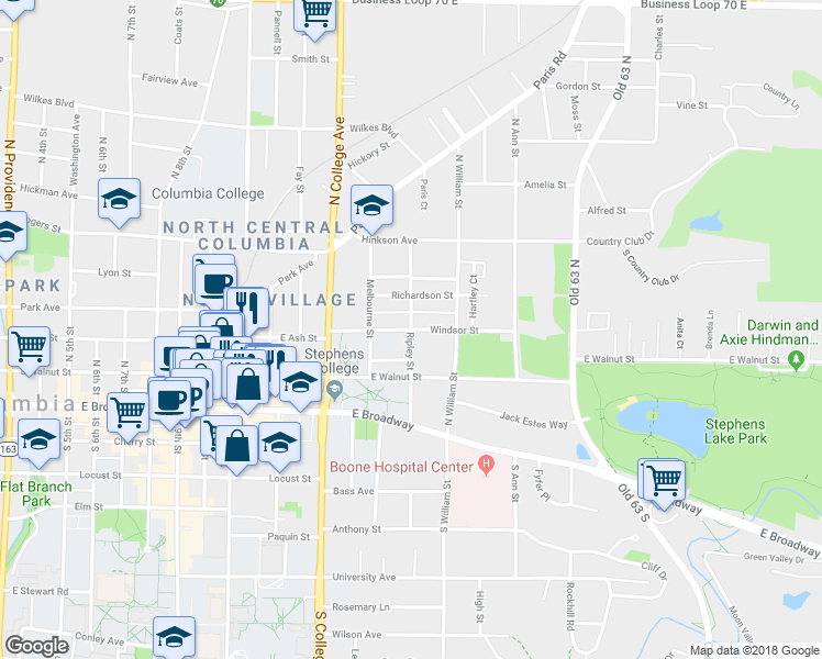 map of restaurants, bars, coffee shops, grocery stores, and more near 1498 Windsor Street in Columbia