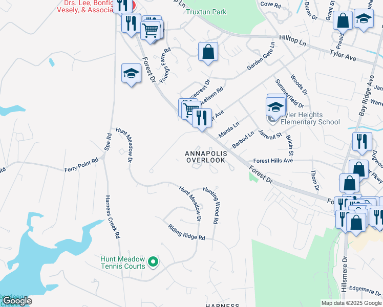 map of restaurants, bars, coffee shops, grocery stores, and more near 50 Hearthstone Court in Annapolis